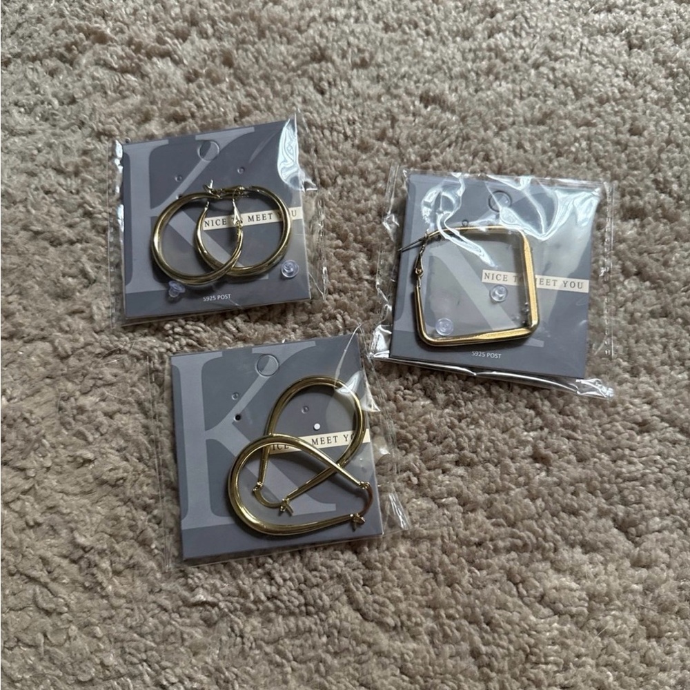 Silver Hoop Earrings Gold Color (3 pairs)
